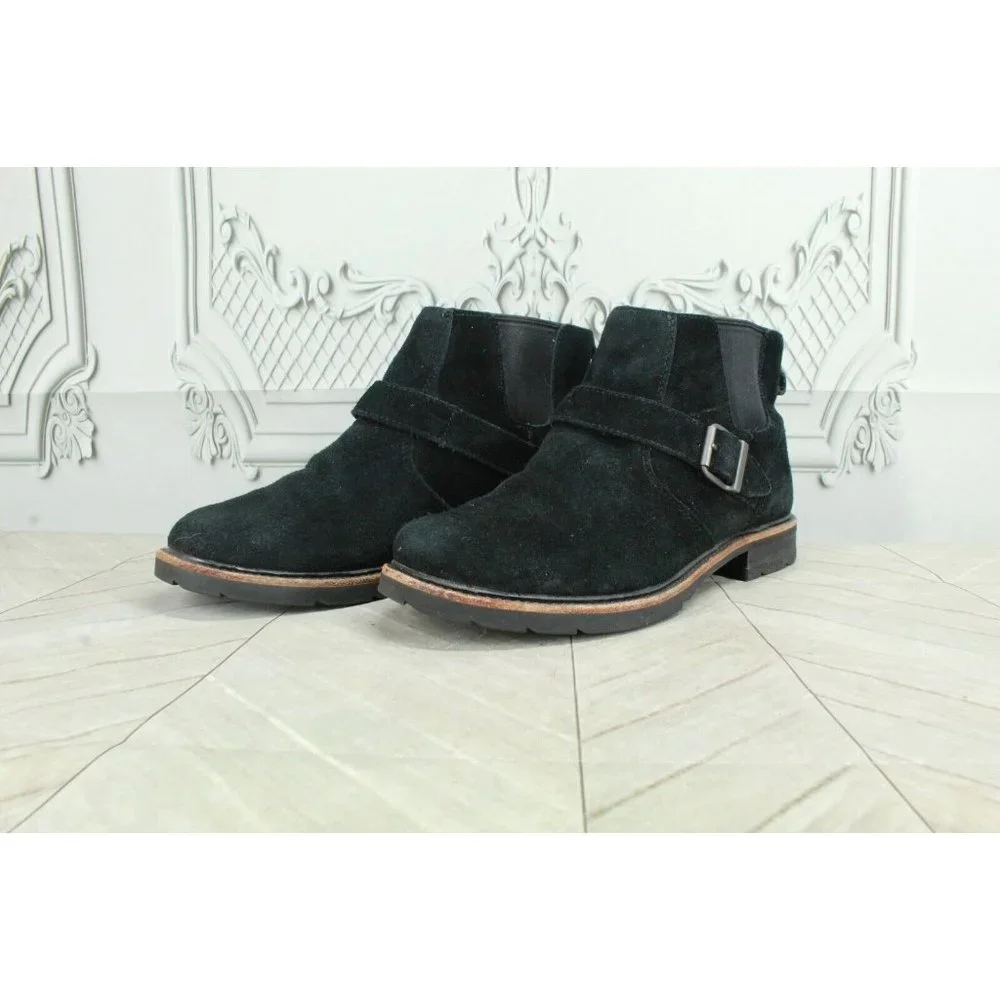 LL Bean Black Suede Slip On Buckled Chelsea Ankle Booties Size 9.5 M - Picture 2 of 8